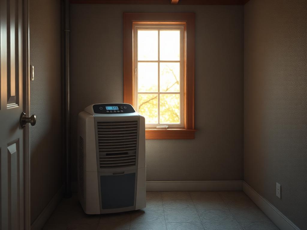 Dehumidifier and hygrometer controlling humidity in a finished basement