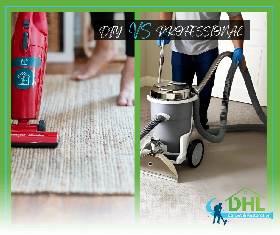"Visual comparison of DIY vacuuming and professional carpet cleaning, showing the difference in effectiveness."
